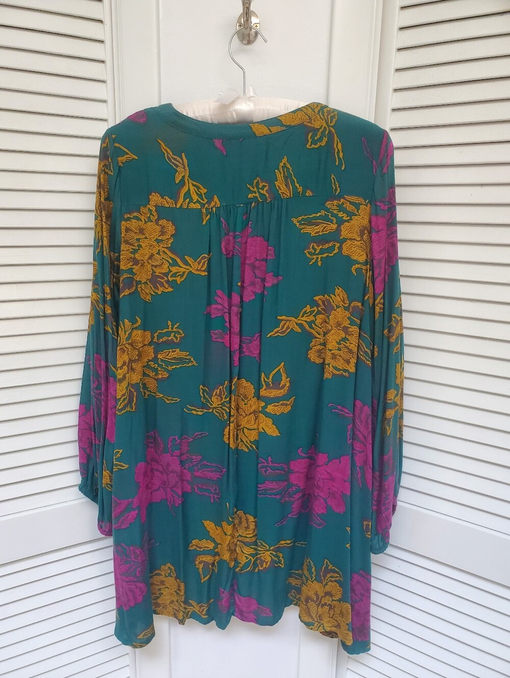 Cost Plus World Market Teal Tunic with Pink and Mustard Floral Accents L/XL - Picture 7 of 9
